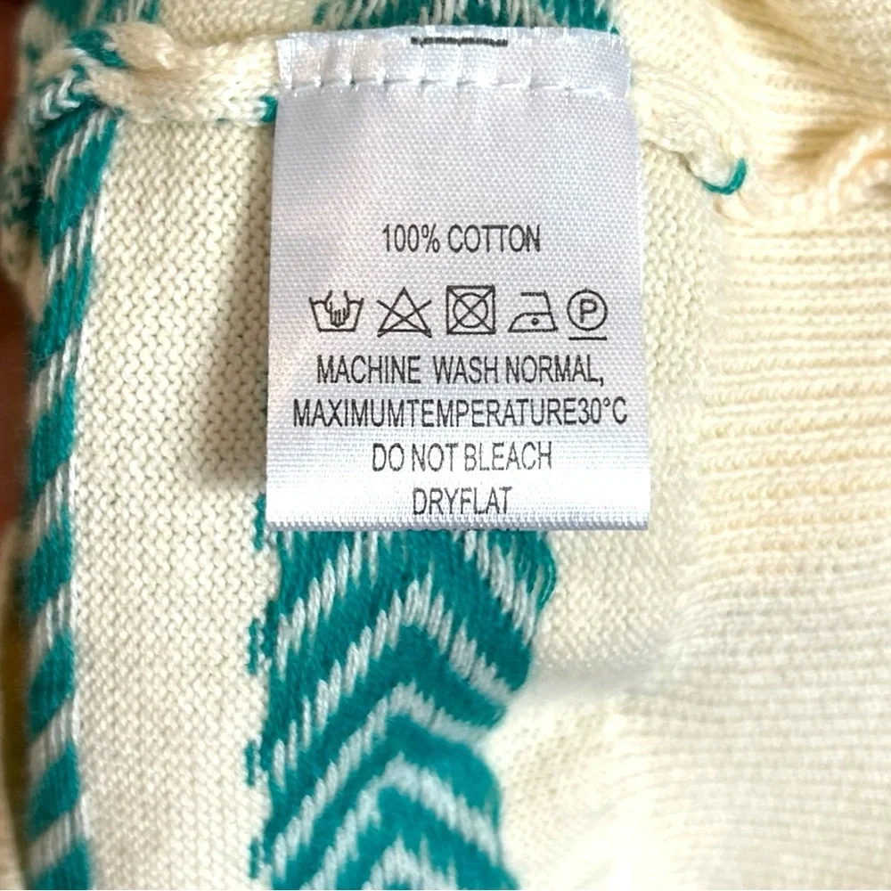 Oxknit Sweater Women’s XL 60s Retro Geo Mod Style Cotton Long Sleeve Teal Cream - Picture 15 of 16